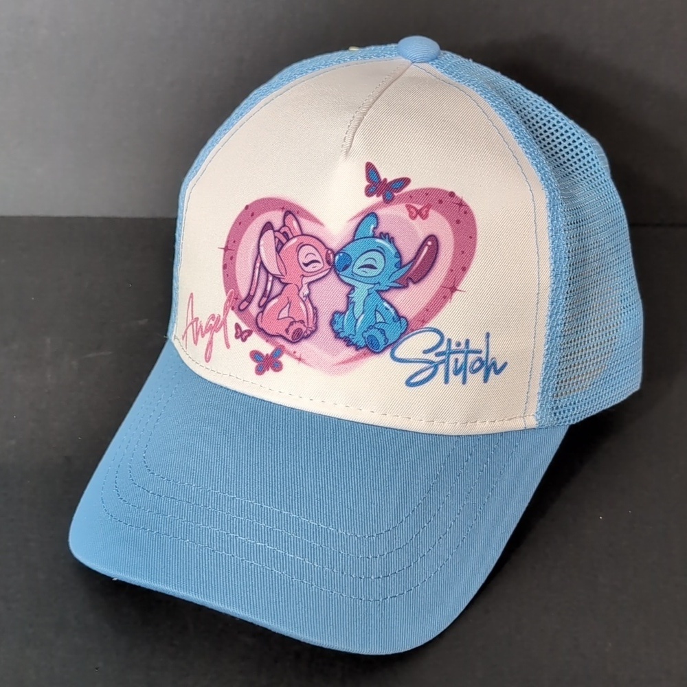 NWT, Berkshire Fashions,Disney Angel & Stitch Blue/White Girls Trucker Hat.